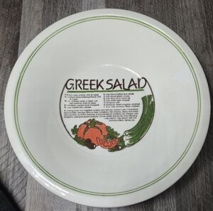 Vintage Large Ceramic Greek Salad Recipe Bowl Green Stripe